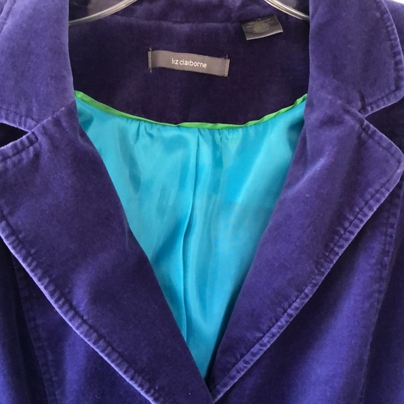 Liz Claiborne Purple Velvet Blazer Jacket Coat Career Business Size 16 - Picture 4 of 16